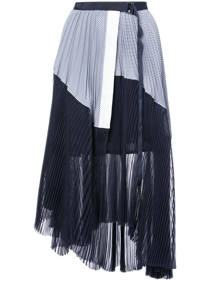 Sacai - Asymmetric Micro-pleated Skirt - Women - Cotton/polyester/cupro - 1, Blue, Cotton/polyester/cupro
