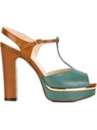 L Autre Chose Platform T-bar Sandals, Women's, Size: 39, Green, Calf Leather/leather
