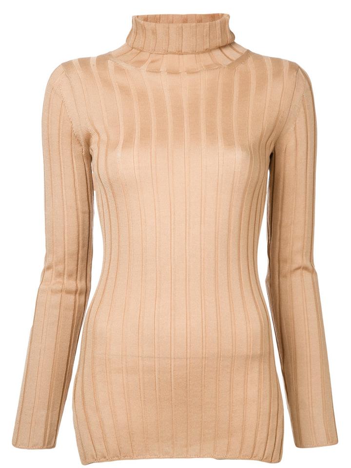 Cityshop Ribbed Turtle Neck Sweater, Women's, Brown, Tencel/wool