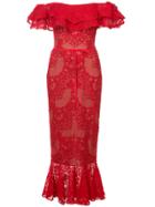 Marchesa Notte Lace-embroidered Midi Dress