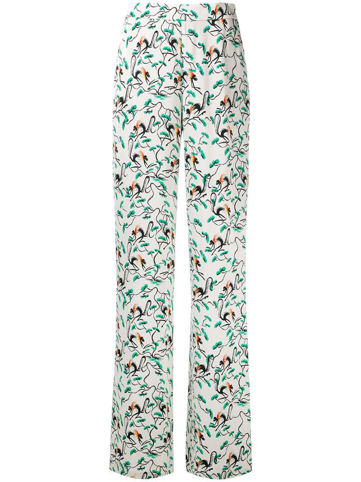Etro Leaf Print Wide Leg Trousers, Women's, Size: 42, White, Viscose