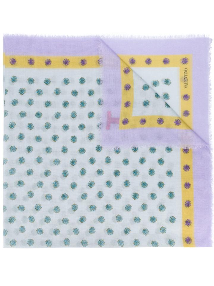 Valentino Floral Polka Dot Scarf - Blue