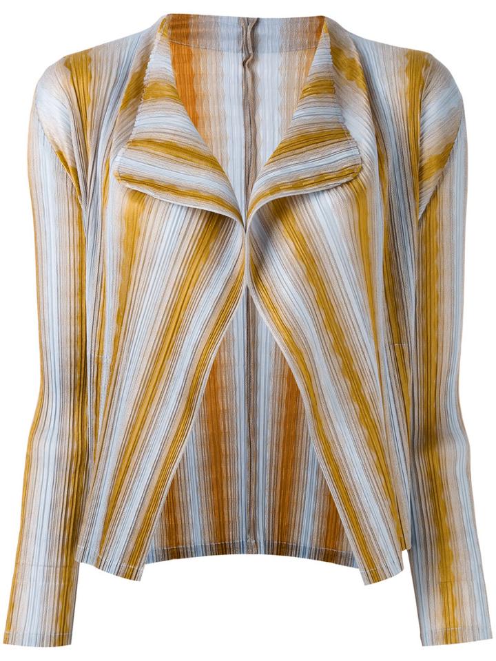 Pleats Please By Issey Miyake - Striped Cardigan - Women - Polyester - 4, Nude/neutrals, Polyester