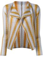 Pleats Please By Issey Miyake - Striped Cardigan - Women - Polyester - 4, Nude/neutrals, Polyester