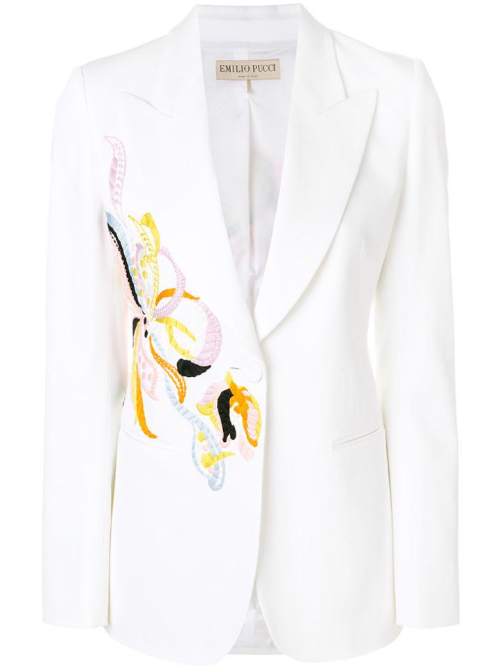 Emilio Pucci Embroidered Tuxedo Blazer - White