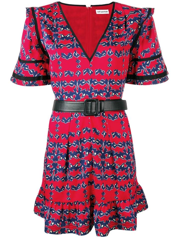 Self-portrait V-neck Mini Dress - Red