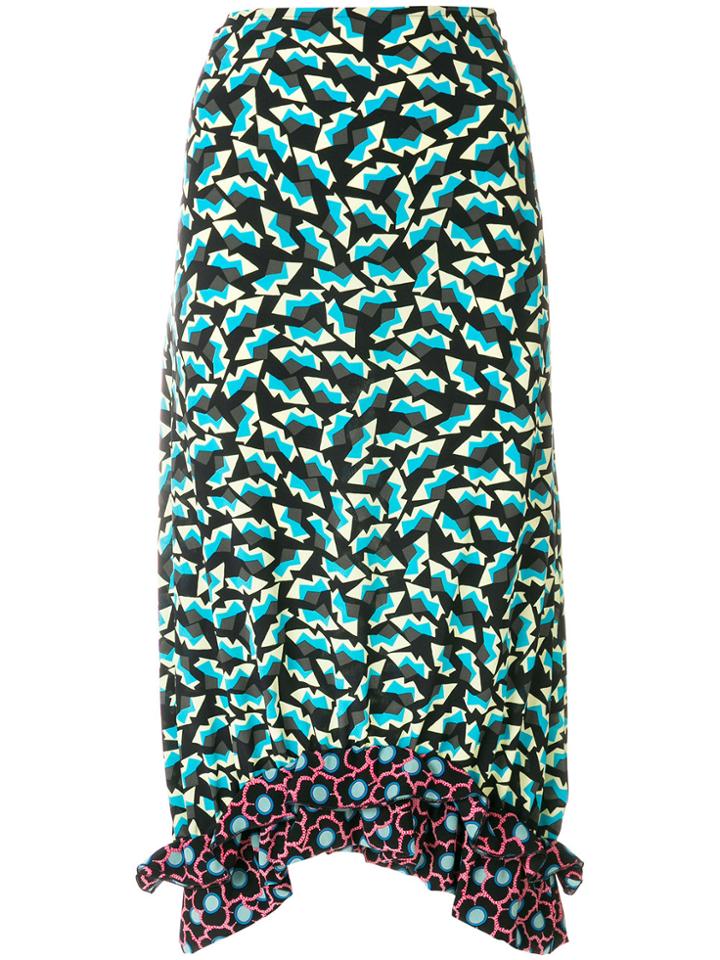 Marni Contrast Printed Skirt With Frill Hem - Black