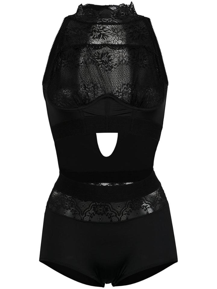 À La Garçonne High Neck Lace Bodysuit - Black