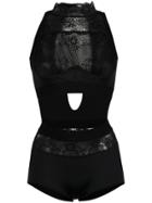 À La Garçonne High Neck Lace Bodysuit - Black