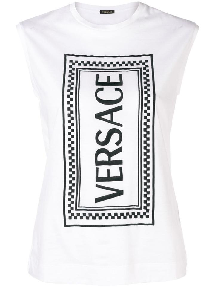 Versace Rectangular Logo Printed Tank Top - White