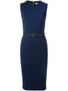 Victoria Beckham Belted Fitted Dress, Women's, Size: 14, Blue, Cotton/polyester/spandex/elastane/silk