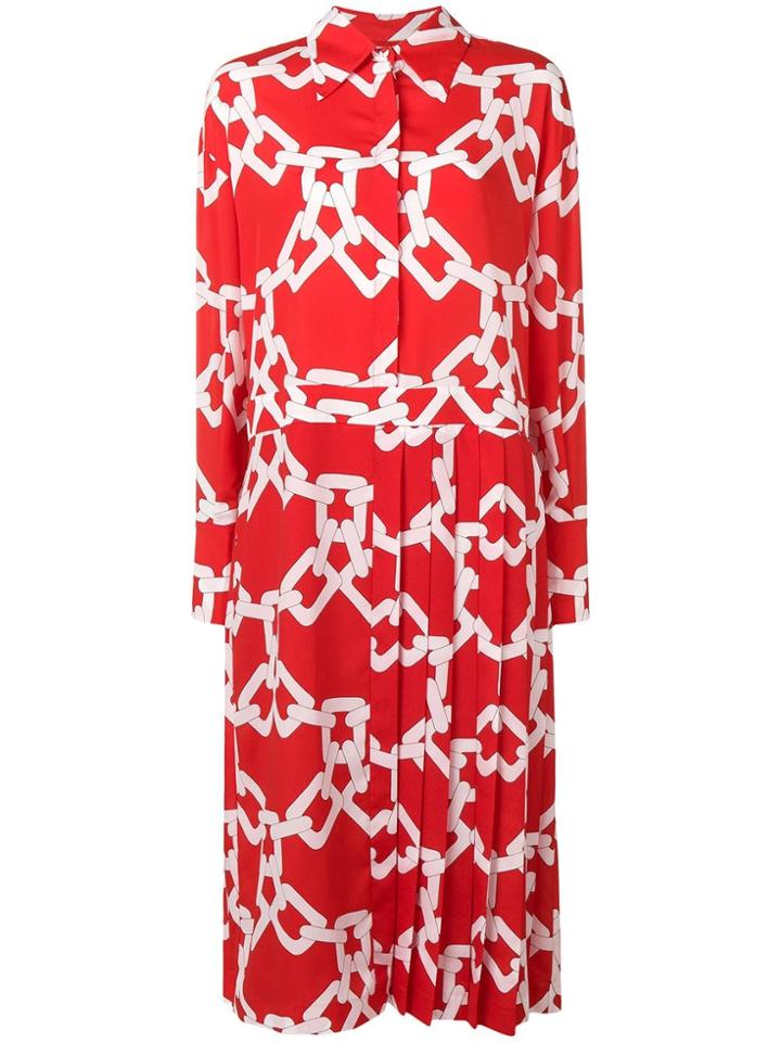 Msgm Chain Print Pleated Dress - Red