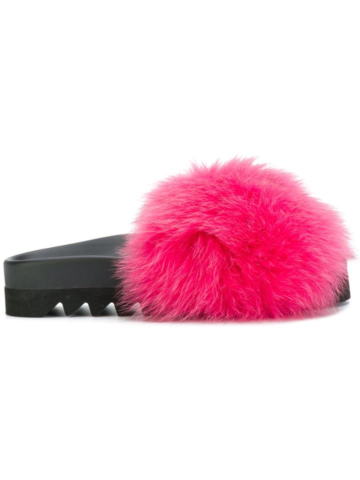 Joshua Sanders Fur Slides - Pink & Purple