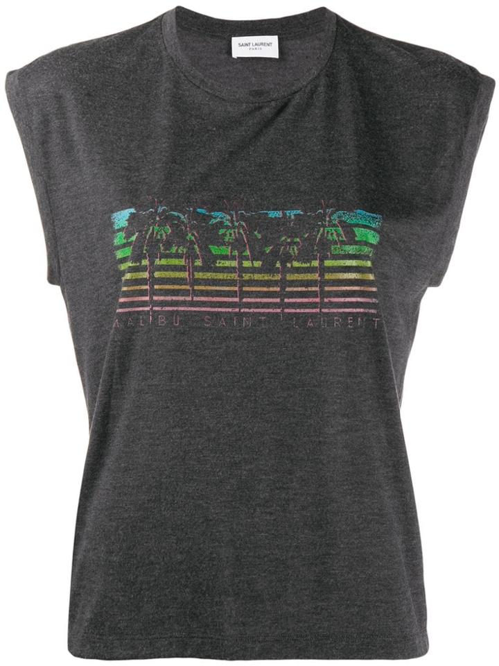 Saint Laurent Malibu Palm Tree Print Top - Grey
