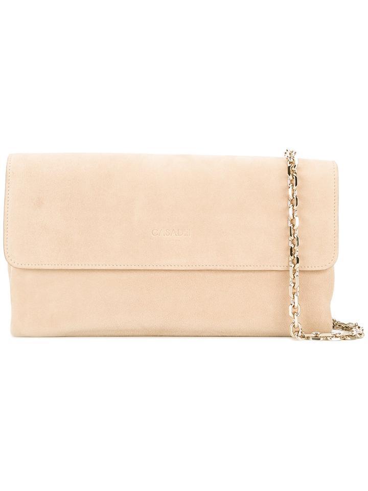 Casadei - Chain Flap Bag - Women - Chamois Leather/satin - One Size, Nude/neutrals, Chamois Leather/satin