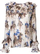 Msgm - Polo Print Blouse - Women - Polyester - 44, Nude/neutrals, Polyester