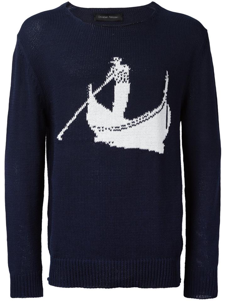 Christian Pellizzari Boat Intarsia Jumper, Men's, Size: 48, Blue, Cotton