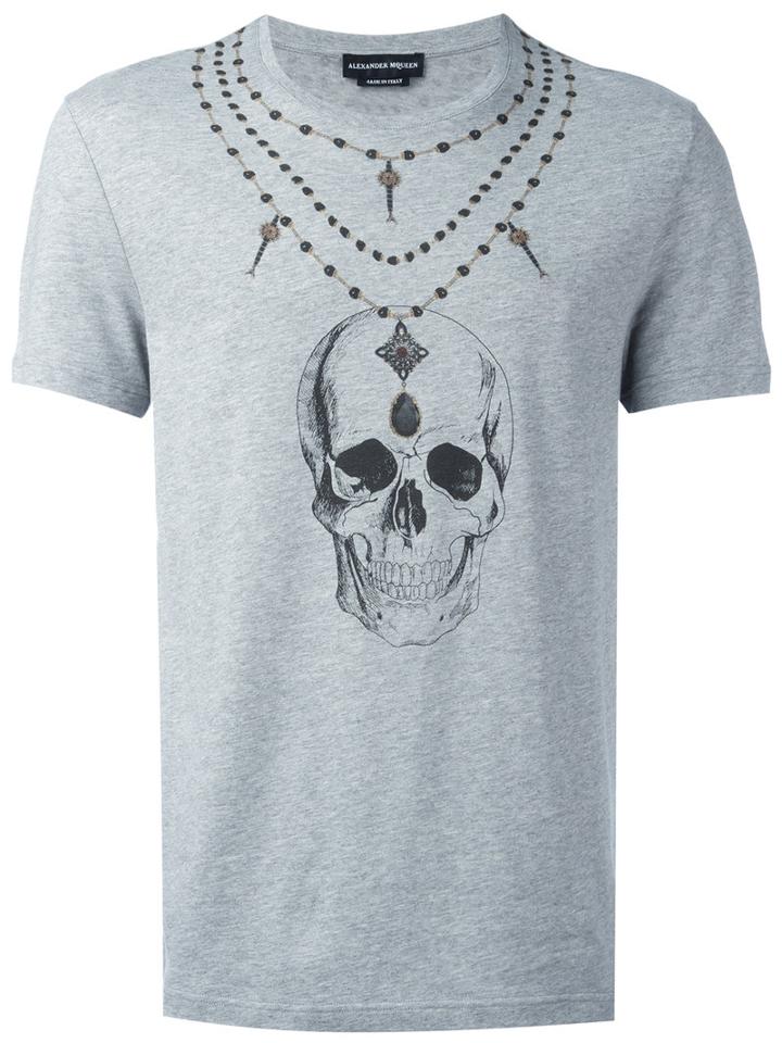 Alexander Mcqueen Skull Print T-shirt, Men's, Size: Large, Grey, Cotton