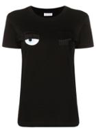 Chiara Ferragni Flirting Embroidered Logo T-shirt - Black