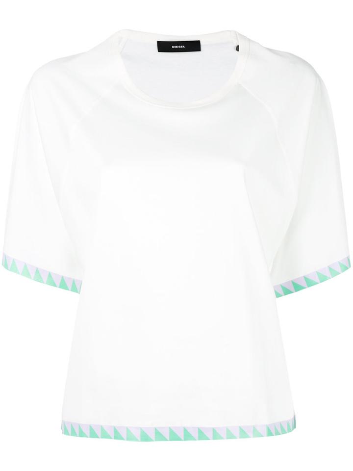 Diesel Printed Trim T-shirt, Women's, Size: Xs, White, Cotton