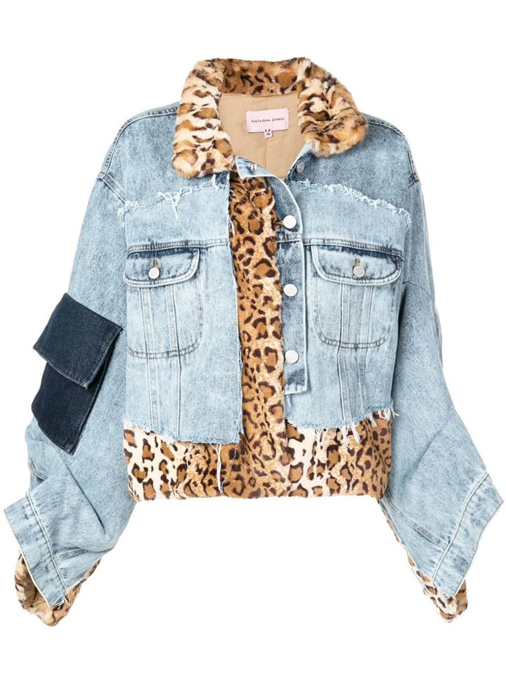Natasha Zinko Leopard Layered Denim Jacket - Blue