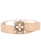 Orciani - Embellished Buckle Belt - Women - Leather/glass - 90, Nude/neutrals, Leather/glass