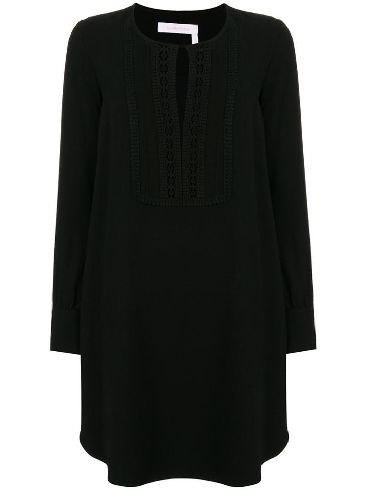 See By Chloé Crochet Front Shift Dress - Black