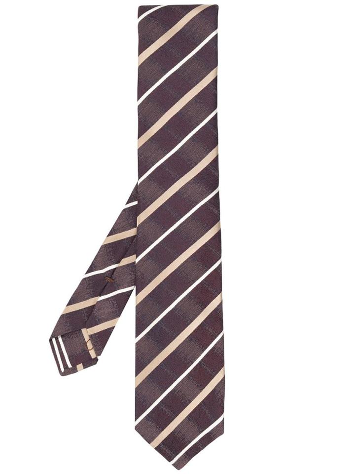 Kiton Diagonal Stripe Tie - Brown