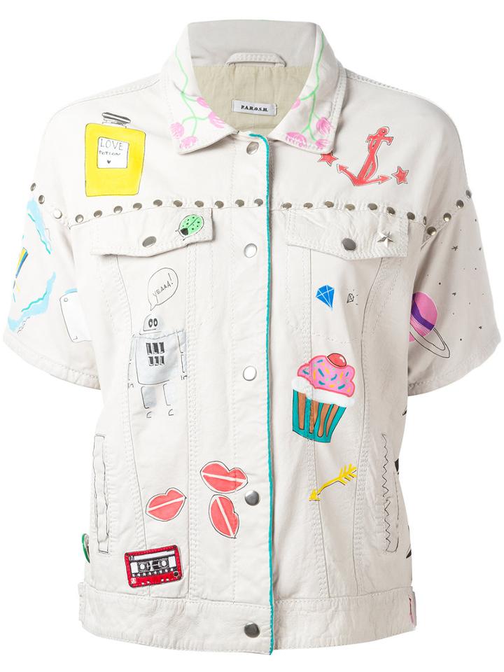 P.a.r.o.s.h. - Embroidered Jacket - Women - Cotton/calf Leather - Xs, Nude/neutrals, Cotton/calf Leather