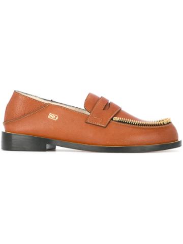 Le Mocassin Zippe Textured Leather Loafers - Brown