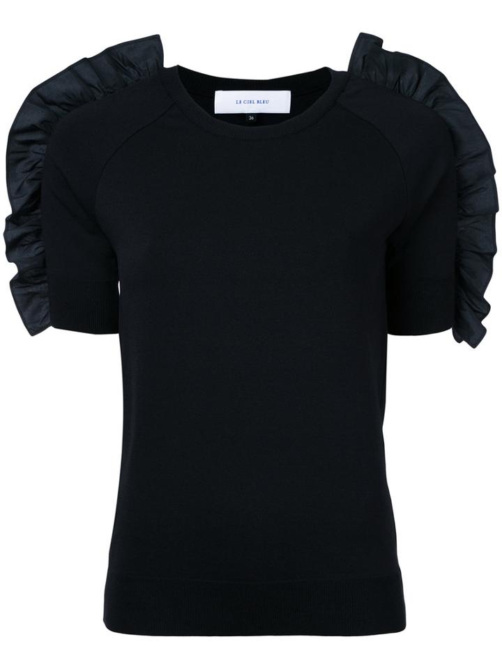 Le Ciel Bleu - Frilled Shoulders Top - Women - Nylon/polyurethane/rayon - 36, Black, Nylon/polyurethane/rayon