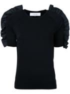Le Ciel Bleu - Frilled Shoulders Top - Women - Nylon/polyurethane/rayon - 36, Black, Nylon/polyurethane/rayon