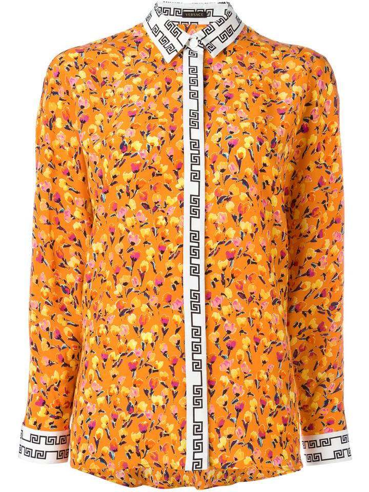 Versace Floral Print Shirt, Women's, Size: 42, Yellow/orange, Silk