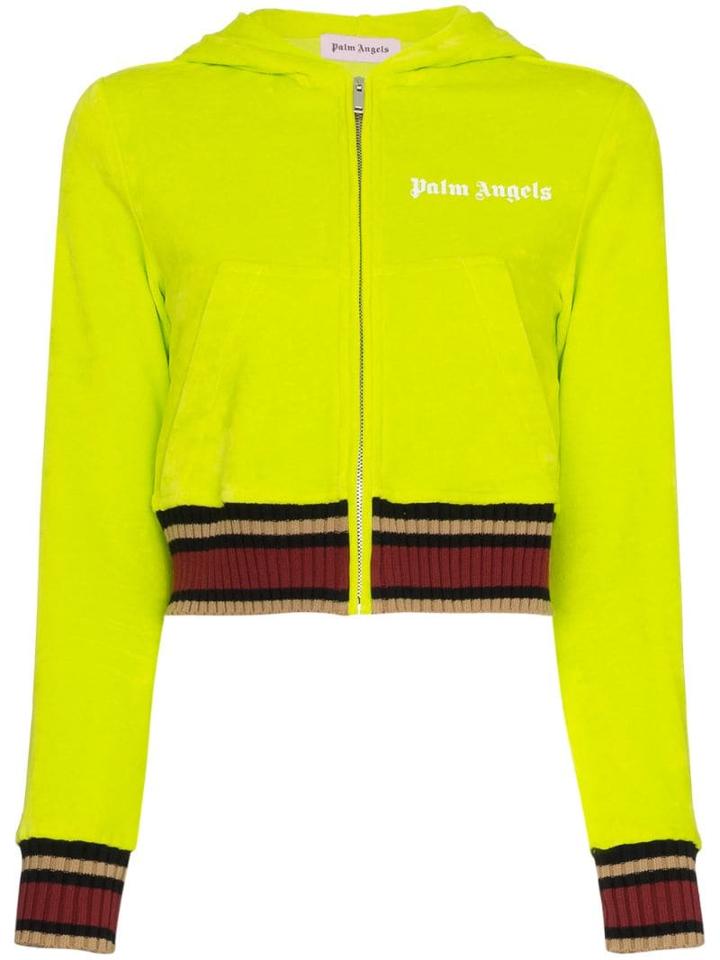 Palm Angels Cropped Logo Hoodie - Yellow
