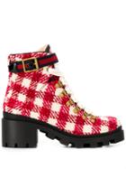 Gucci Block Heel Checked Boots - White