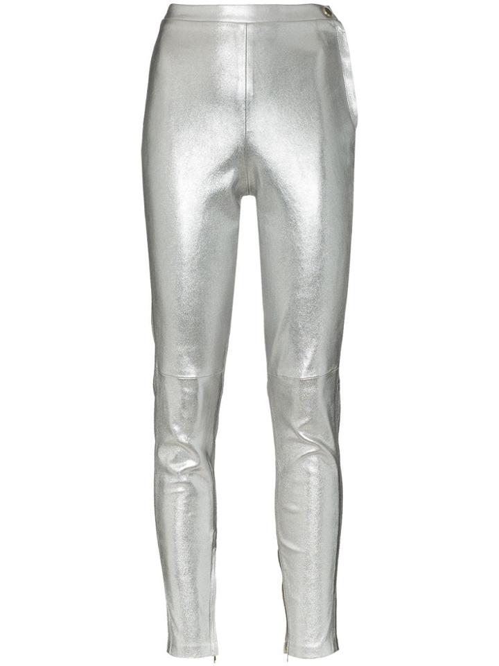 Skiim Amy High Waisted Skinny Leather Trousers - Metallic
