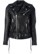 Amiri Cropped Biker Jacket, Women's, Size: Small, Black, Calf Leather/silk/spandex/elastane