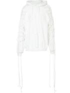 Juun.j Lace-sleeve Hoodie, Men's, Size: Medium, White, Cotton/polyester