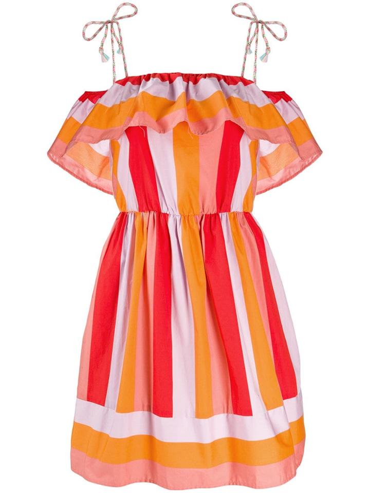 Twin-set Striped Ruffle Dress - Orange