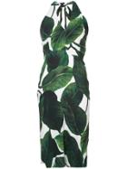 Milly Leaf Print Halter Dress - Green