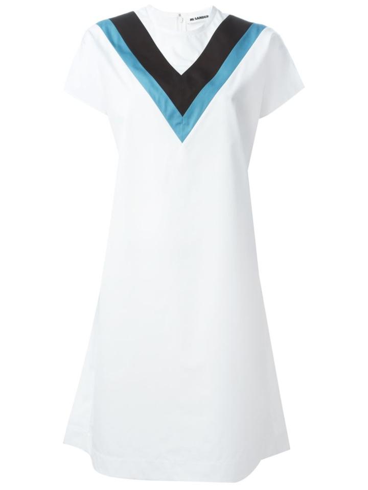 Jil Sander Chevron Collar Shift Dress, Women's, Size: 38, White, Cotton