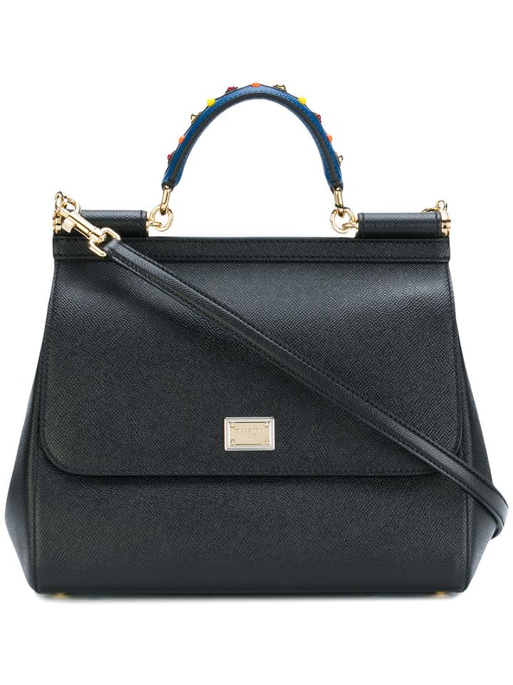 Dolce & Gabbana - 'sicily' Medium Tote - Women - Calf Leather/metal/glass - One Size, Black, Calf Leather/metal/glass