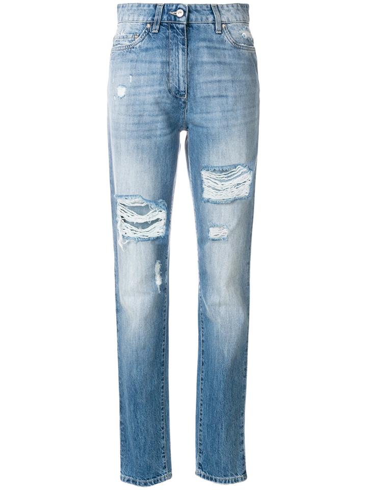 Moschino Distressed Denim Trousers - Blue