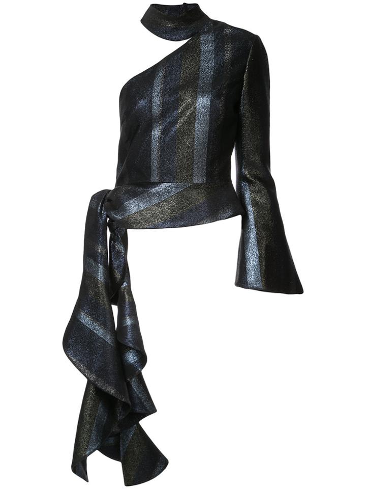 Christian Siriano Asymmetric Lurex Stripe Top - Black