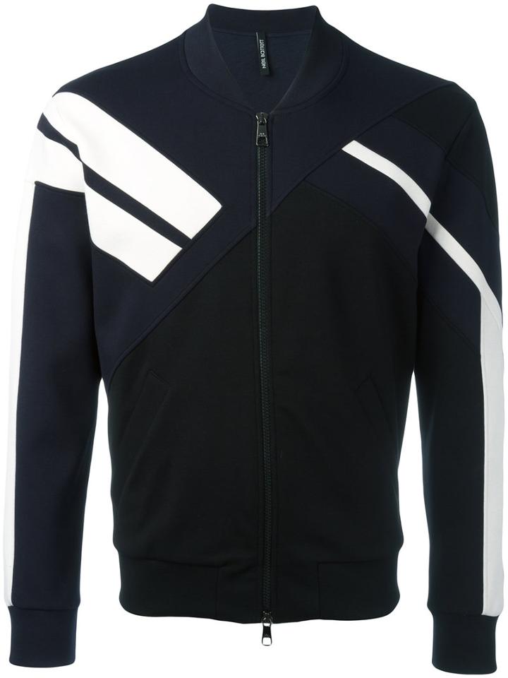 Striped Sleeve Bomber Jacket - Men - Cotton/spandex/elastane/lyocell/viscose - M, Blue, Cotton/spandex/elastane/lyocell/viscose, Neil Barrett