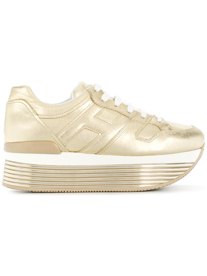 Hogan 'maxi' Lace Up Sneakers - Metallic