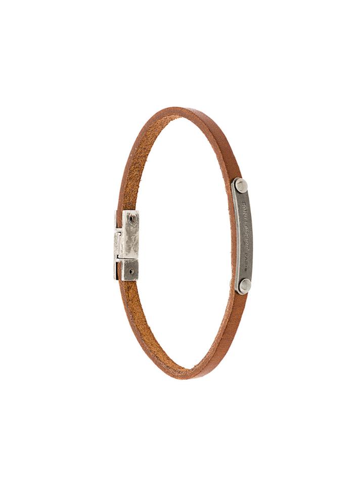 Saint Laurent Id Logo Tag Bracelet - Brown