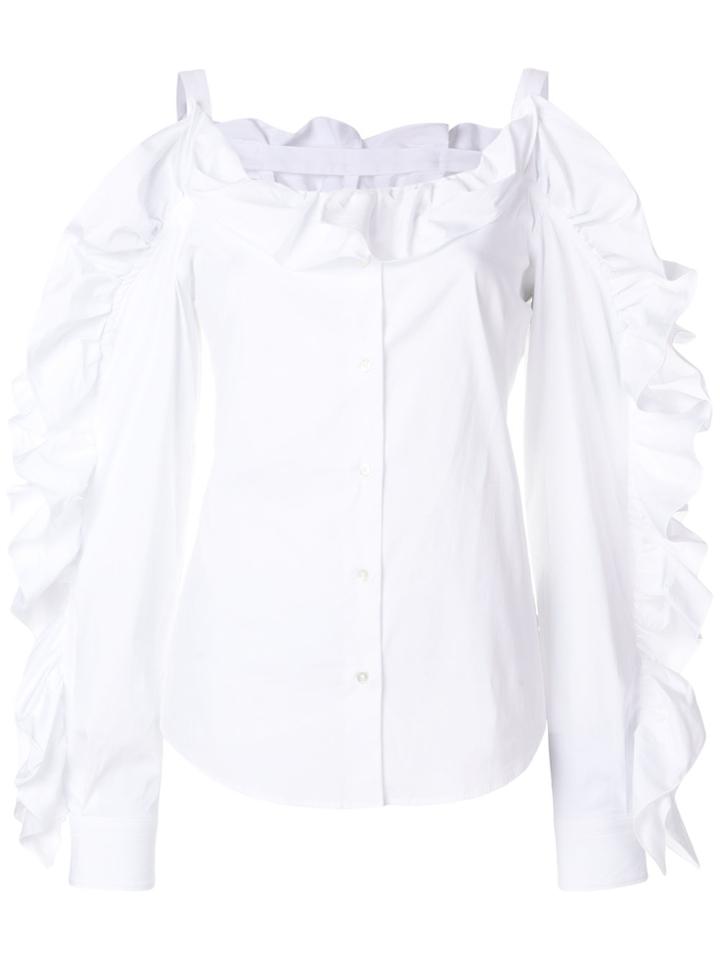 Sara Roka Ruffled Cold Shoulder Shirt - White