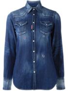 Dsquared2 Distressed Denim Shirt, Women's, Size: 46, Blue, Cotton/spandex/elastane