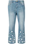Michael Kors - Flower Embellished Cropped Jeans - Women - Cotton/aluminium/plastic/glass - 2, Blue, Cotton/aluminium/plastic/glass